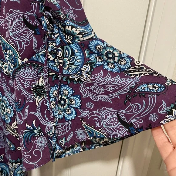 NWT 41 Hawthorn Trina Bell Sleeve Purple Paisley Print Blouse Size 2X NWT - Picture 13 of 15